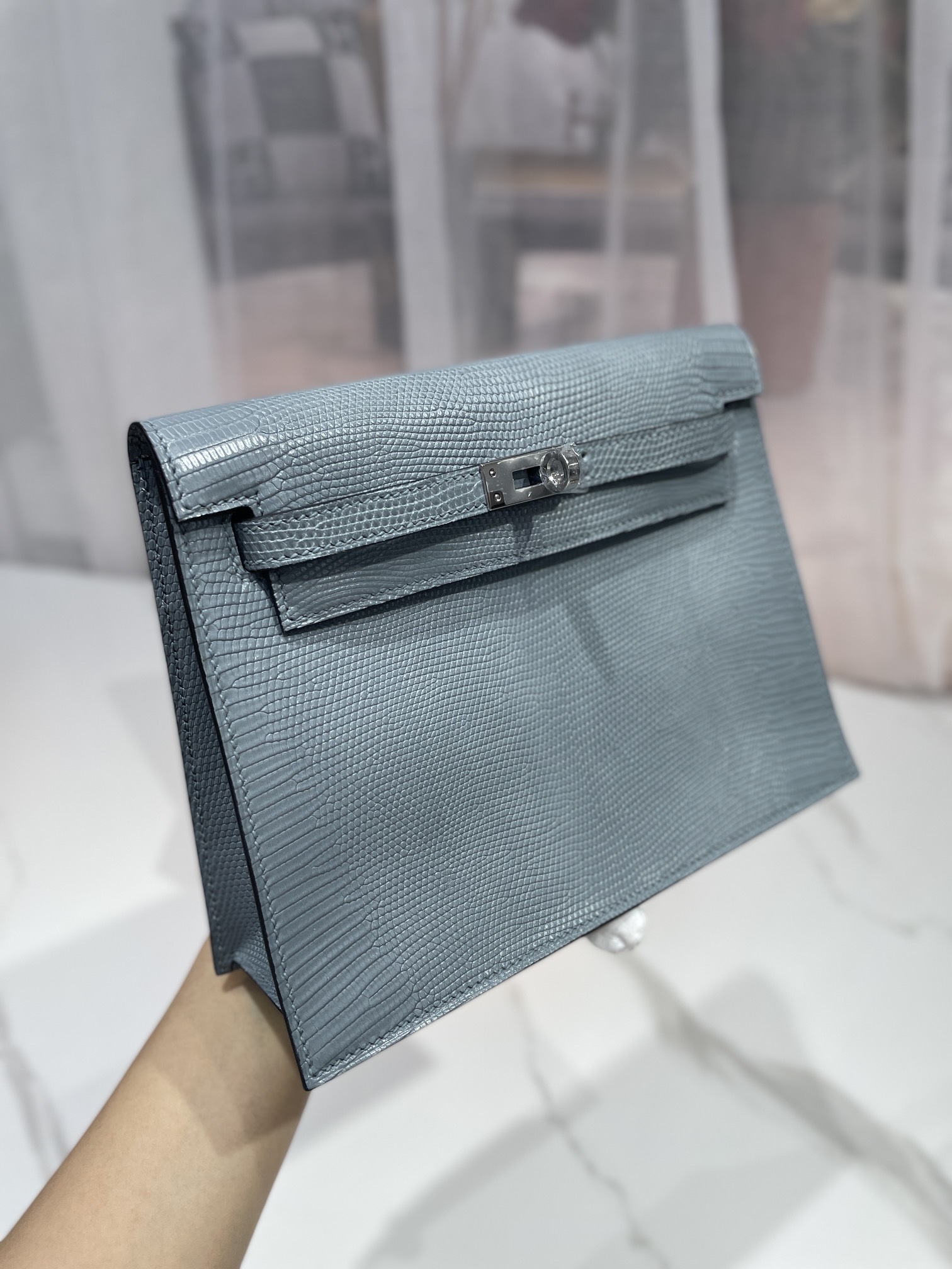 Hermes Kelly Danse Evercolor Bag In Grey Lizard Leather